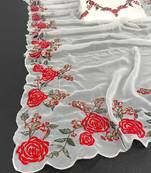 White Color Embroidery And Sequins Work Georgette Saree