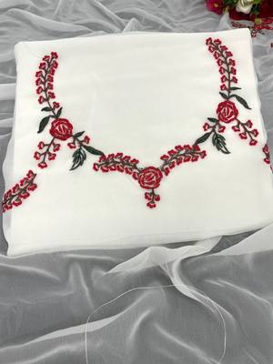 White Color Embroidery And Sequins Work Georgette Saree 2