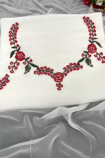 White Color Embroidery And Sequins Work Georgette Saree