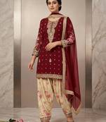 Red cream faux georgette exquisite embroidery patiala suit