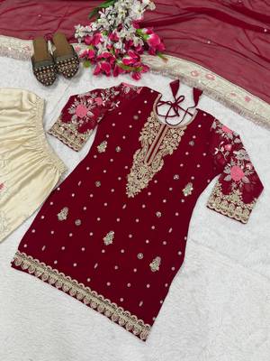 Red cream faux georgette exquisite embroidery patiala suit 4