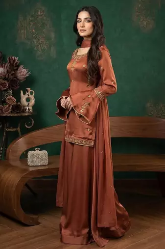 brown silk ethnic suit set for women