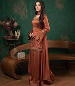 brown silk ethnic suit set for women