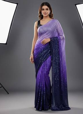 Purple Color Digital Print And Heavy Sequins Work art silk saree 1