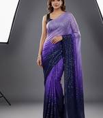 Purple Color Digital Print And Heavy Sequins Work Silk Saree