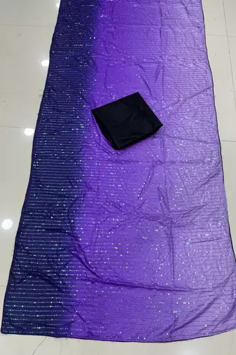 Purple Color Digital Print And Heavy Sequins Work art silk saree