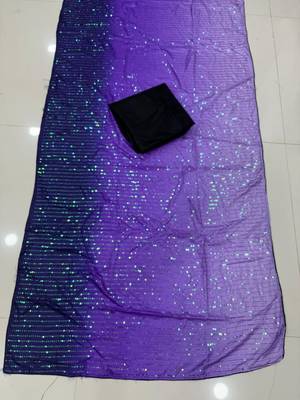 Purple Color Digital Print And Heavy Sequins Work art silk saree 4