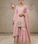 Pink silk sequence sharara suits