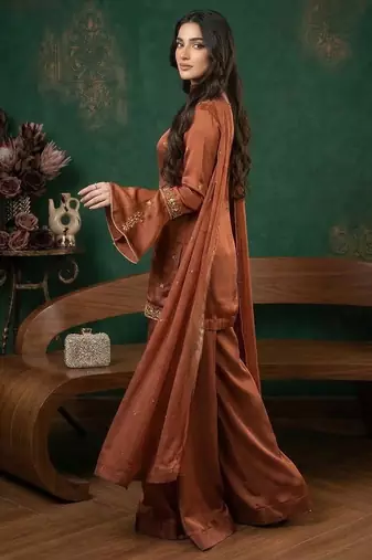 brown silk ethnic suit set for women