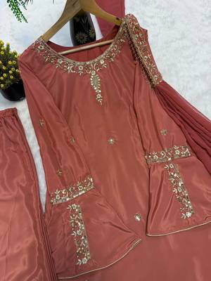 brown silk ethnic suit set for women 5