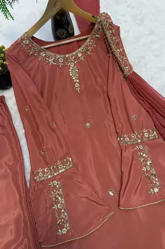 brown silk ethnic suit set for women