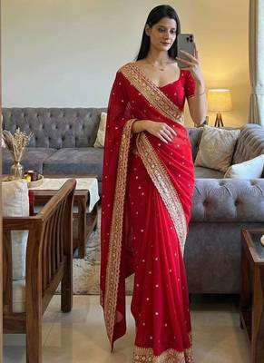 Red Color Sequance and Dori Embroidery Work georgettete Saree 2