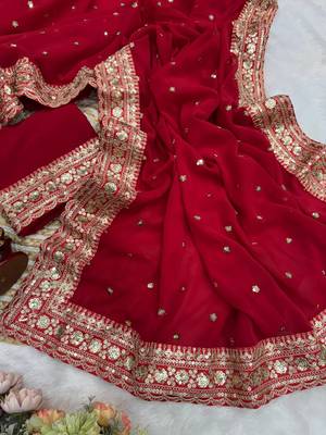 Red Color Sequance and Dori Embroidery Work georgettete Saree 3