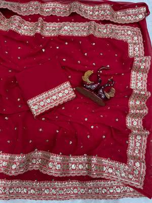 Red Color Sequance and Dori Embroidery Work georgettete Saree 4