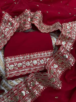 Red Color Sequance and Dori Embroidery Work georgettete Saree 5