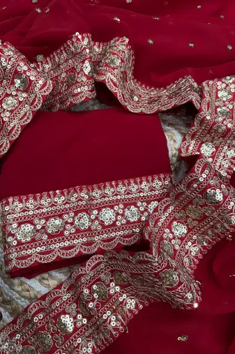 Red Color Sequance and Dori Embroidery Work Georgette Saree