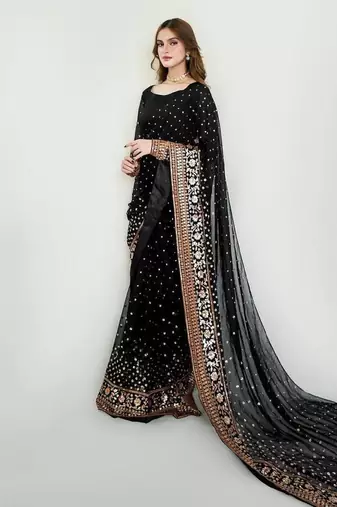 Black Color Sequins Embroidery Work Georgette Saree