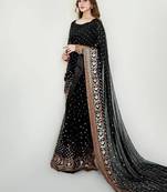 Black Color Sequins Embroidery Work Georgette Saree