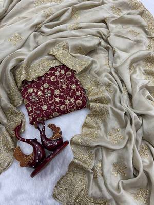 Off White Color Sequance and Zari Embroidery Work rangoli silk Saree 3