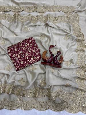 Off White Color Sequance and Zari Embroidery Work rangoli silk Saree 4