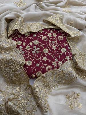 Off White Color Sequance and Zari Embroidery Work rangoli silk Saree 5