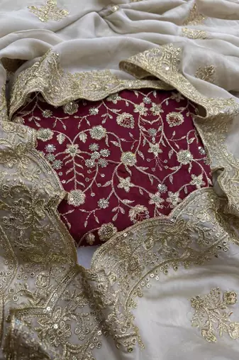 Off White Color Sequance and Zari Embroidery Work rangoli silk Saree