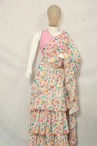 Pink Printed Dots Print Designer Saree Set