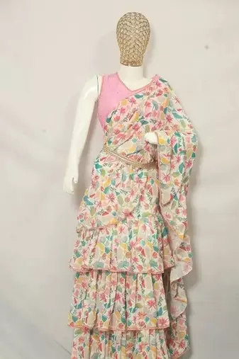 Pink Printed Dots Print Designer Saree Set