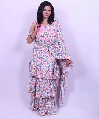 Pink Printed Dots Print Designer Saree Set 2