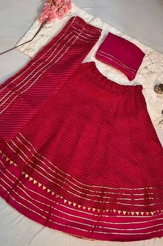 Red Printed Stripes Print Designer Free Size Lehenga Choli Set