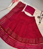 Red Printed Stripes Print Designer Free Size Lehenga Choli Set