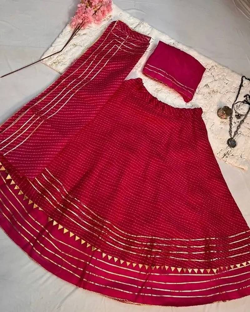Red Printed Stripes Print Designer Free Size Lehenga Choli Set