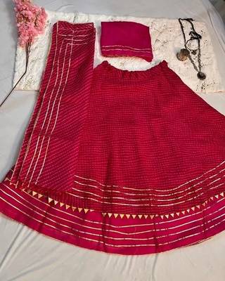 Red Printed Stripes Print Designer Free Size Lehenga Choli Set 2