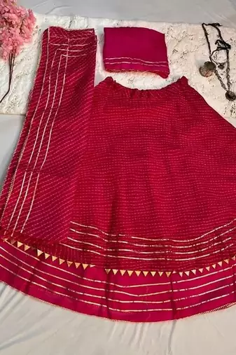 Red Printed Stripes Print Designer Free Size Lehenga Choli Set