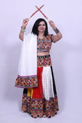 Multicolor Plain Mirror Work Designer Free Size Lehenga Choli Set