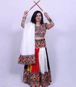 Multicolor Plain Mirror Work Designer Free Size Lehenga Choli Set