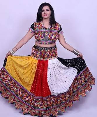 Multicolor Plain Mirror Work Designer Free Size Lehenga Choli Set 2