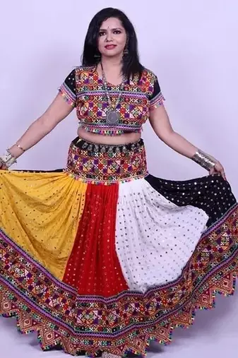 Multicolor Plain Mirror Work Designer Free Size Lehenga Choli Set