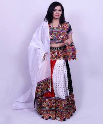 Multicolor Plain Mirror Work Designer Free Size Lehenga Choli Set 3