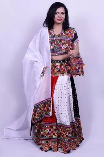 Multicolor Plain Mirror Work Designer Free Size Lehenga Choli Set