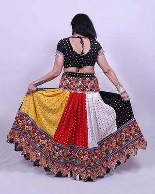 Multicolor Plain Mirror Work Designer Free Size Lehenga Choli Set 4