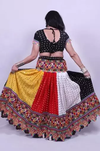 Multicolor Plain Mirror Work Designer Free Size Lehenga Choli Set