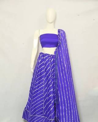 Blue Printed Stripes Print Designer Free Size Lehenga Choli Set 1
