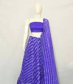 Blue Printed Stripes Print Designer Free Size Lehenga Choli Set