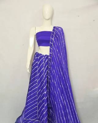 Blue Printed Stripes Print Designer Free Size Lehenga Choli Set 2