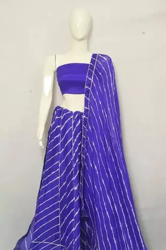 Blue Printed Stripes Print Designer Free Size Lehenga Choli Set