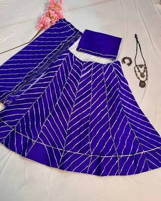 Blue Printed Stripes Print Designer Free Size Lehenga Choli Set 3