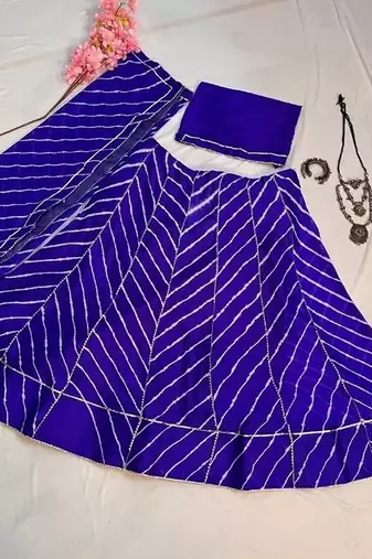 Blue Printed Stripes Print Designer Free Size Lehenga Choli Set