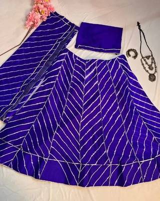 Blue Printed Stripes Print Designer Free Size Lehenga Choli Set 4