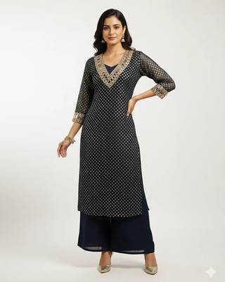 Navy blue georgette embroidered kurta sets 1